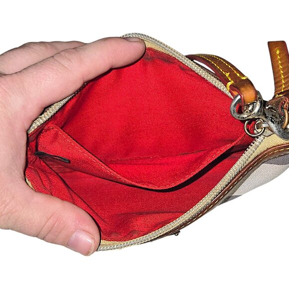 Dooney & Bourke Gray Striped Pebble Grain Wristlet with Strap, Red Interior - Picture 4 of 5